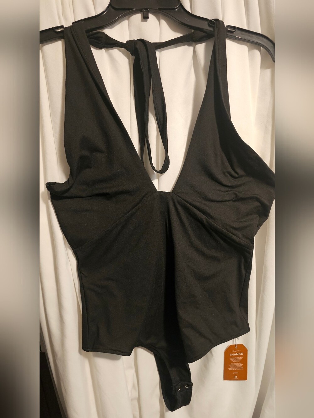 New Black Halter Thong Bodysuit Sz. L By REOR